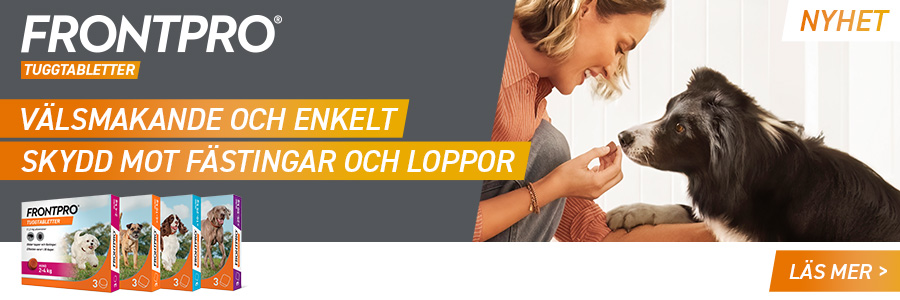 Frontpro tuggtabletter. Välsmakande och enkelt skydd mot fästingar och loppor.