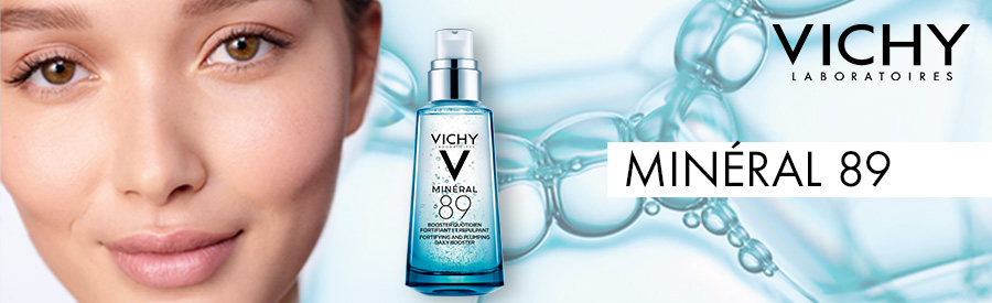 Kvinna som gör reklam för Vichy mineral 89