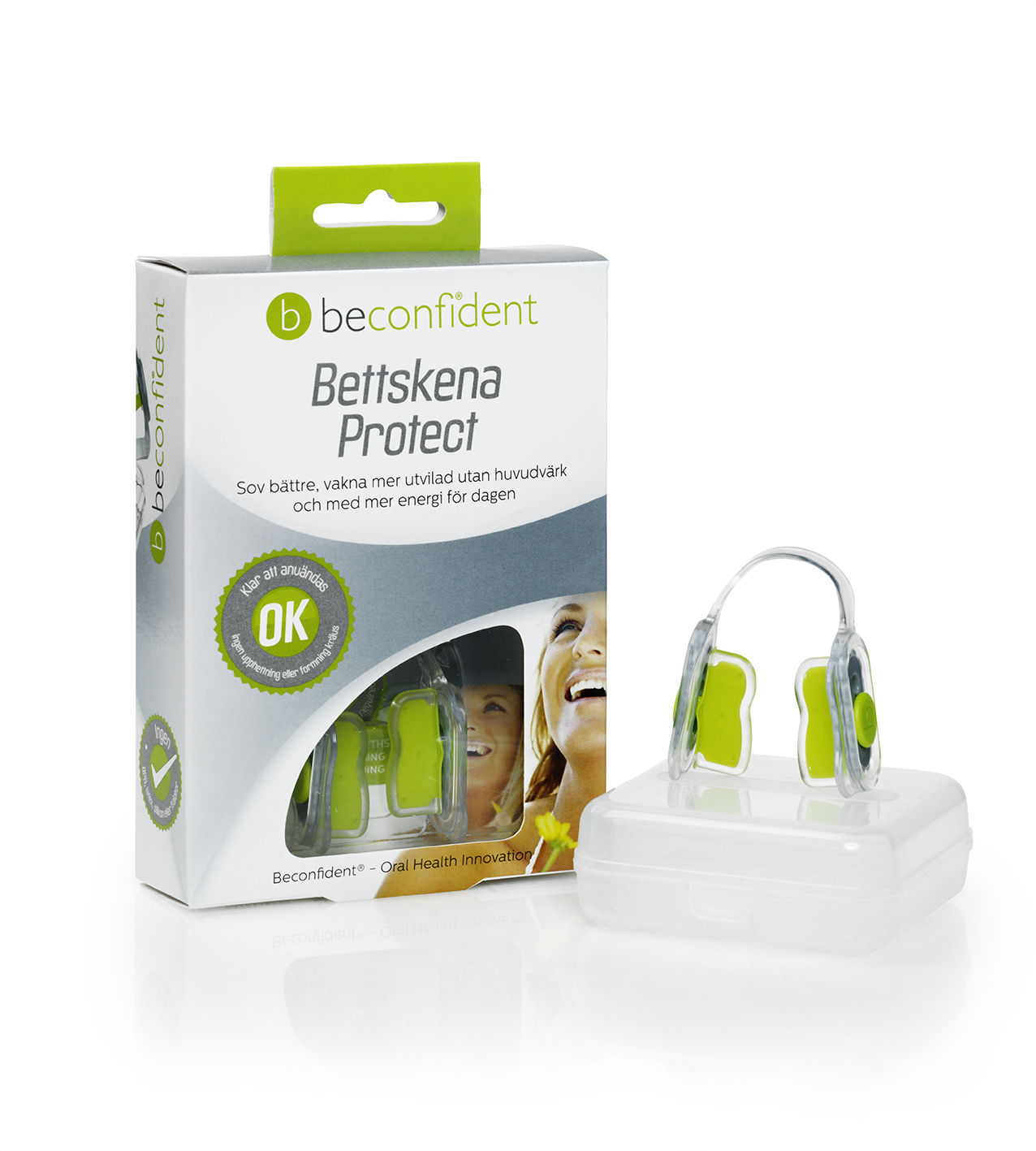 Beconfident Bettskena Protect med förpackning och bettskena.